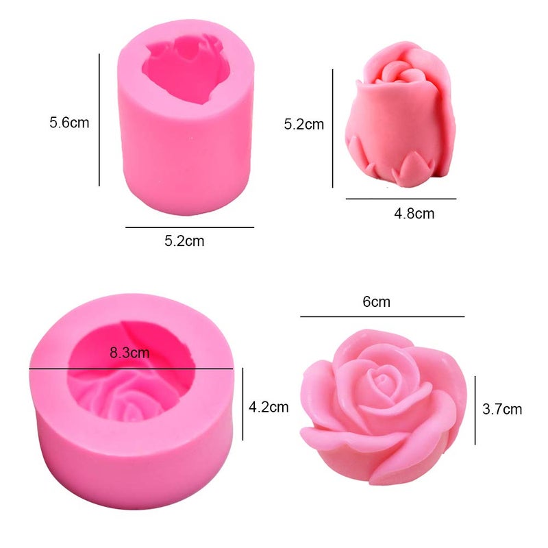 HiParty 2Pcs/Set 3D Rose Flower Candle Molds, Rose Shaped Craft Art Silicone Mold for Fondant Cake Decoration Making Beeswax Candle Handmade Soap Lotion Bar Crayon Wax Plaster - Image 2